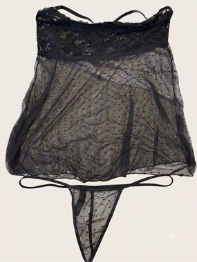 Glitter Lingerie Sheer Swiss Dot Mesh Babydoll Set